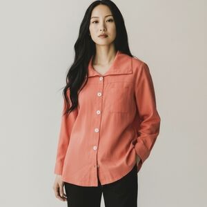 Soft Surroundings Tencel Tunic Casual Orange Long Sleeve Shell Button Up Sz M